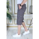 PHANTOM JEANS Gri Erkek Slim Fit Kapri Likralı Gabardin Diz Altı Kargo Cepli Bermuda