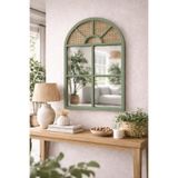 Phellos French Green Mirror - Pencere Rattan Ayna - Dekoratif Boho Ayna