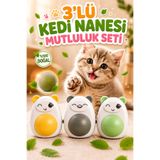 PHENORA 3'lü Set Kedi Nanesi Yalama Topu - Dönen Kedi Oyuncağı - Catnip
