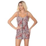 Phevos Kadın Leopar Desen Sırt Dekolteli Elbise, L/XL Beden