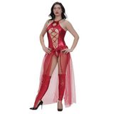 Phevos Kadın Tül Etekli Deri Fantezi Kostüm, L/XL Beden, Kırmızı