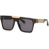 Philipp Plein Badge SPP080 0722 55-18 Unisex Güneş Gözlüğü – Kahverengi Asetat Çerçeve & Füme Mat Cam
