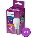 Philips 10-75W E-27 Ampul 2700K Sarı Işık 3'lü Uzun Ömürlü ve Enerji Tasarruflu - Beyaz - 1 - 10 W