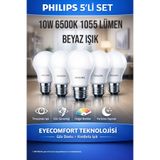Philips 10W 1055 Lümen LED Ampul 5’li Set | 6500K Güçlü Beyaz Işık | EyeComfort