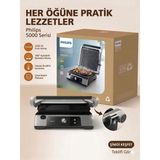 Philips 2200 Watt Gücünde 180 Derece Tam Açılabilir Çıkarılabilir Plakalı Yükseklik Ayarlı Elektrikli Izgara ve Tost Makinesi - Gümüş