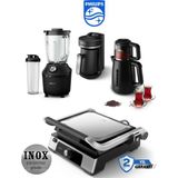 Philips 2200W 5000 Serisi Izgara ve Tost Makinesi+Türk Kahve Makinesi + Çay Makinesi 1700W + Smotie Blendır Philips Süper Set - Inox