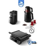 Philips 2200W Dijital 7000 Serisi Izgara ve Tost Makinesi+ Türk Kahve Makinesi + Çay Makinesi 1700W + Mutfak Tartısı - Siyah