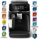 Philips 2300 Serisi Tam Otomatik Espresso Makinesi | Lattego Süt Sistemi | 3 Çeşit Içecek | Seramik Öğütücü | Dokunmatik Ekran | Aquaclean Filtre | Kolay Temizlenebilir | Mat Siyah