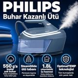 Philips 2400 W Güçlü Geniş Hazneli Kompakt Buhar Kazanlı Ütü, 1,8 L Hazne, Dikey Buhar, Hızlı Ütüleme ve Ev Tekstili Için Konforlu Çözüm Yoğun Ütü Temposunda Zamandan Tasarruf Isteyen Kullanıcılar Için - Mavi