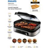 Philips 2400W Elektrikli Izgara Cam Kapaklı Et Balık Sebze ve Mangal Için Geniş Izgara - Gümüş