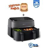 Philips 2750 W Güç ve Rapid Air Teknolojisi Çift Hazneli Büyük Hacim – 6 L + 3 L ile Maksimum Esneklik 3000 Serisi Çift Hazneli Airfryer & Fritöz - Siyah - Gri