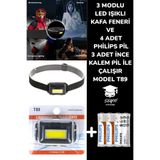 Philips 3 Modlu LED Işıklı Kafa Feneri ve 4 Adet Philips Pil 3 Adet Ince Kalem Pil Ile Çalışır Model T89