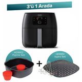 Philips 3 Ü 1 Arada Set Xxl 7,3 Lt Airfryer HD9952 Pişirme Seti HD9951 Izgara Seti, Luciole + Lambader - Siyah