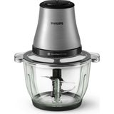 Philips 3000 Serisi Doğrayıcı Rondo; 500W Güçlü Motor, 2 Litre Geniş Cam Hazne, Özel Powerchop Teknolojisi, 2 Farklı Hız Ayarı, 4'lü Paslanmaz Çelik Bıçak, Buz Kırma Özelliği, Metalik Gri Tasarım