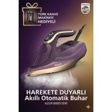Philips 3000 Watt Harekete Duyarlı Otomatik Buhar Teknolojili Buharlı Ütü, Akıllı Kumaş Tanıma, Sıfır Yanma Riski, Türk Kahve Makinesi Hediye - Mor