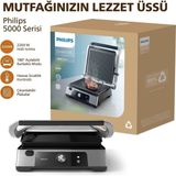 Philips 5000 Serisi Izgara ve Tost Makinesi - Ayarlanabilir Sıcaklık, Geniş Izgara Yüzeyi ve Yüksek Güç Performansı, Çıkarılabilir Yapışmaz Plakalar ve Yağ Tepsisi - Gri