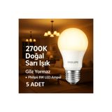 Philips 5’li 8W LED Ampul • E27 • 2700K Sarı Işık • Tasarruflu Aydınlatma Seti