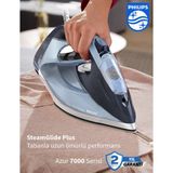 Philips 7000 Serisi Buharlı Ütü, 2800W, 250 G Şok Buhar, 50 G/dk Sürekli Buhar, Steamglide - Mavi - Beyaz
