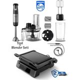 Philips 8 Ön Ayarlı Programlı 7000 Serisi Dijital Izgara ve Tost Makinesi 2200W+ 5000 Serisi Philips El Blenderi+Hassas Mutfak Tartısı - Siyah