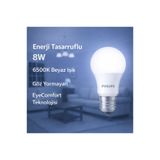 Philips 8 W LED Ampul Beyaz Işık 6500K Enerji Tasarruflu E27