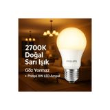 Philips 8W 2700K Sarı LED Ampul – Doğal Sıcak Işık, Tasarruflu