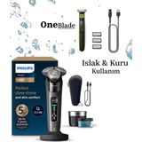 Philips 9000 Serisi Sıfır Tıraş ve One Blade Islak ve Kuru Kullanıma Uygun Döner Başlıklı Çelik Bıçaklı Hızlı Şarjlı 3 Parça Erkek Bakım ve Tıraş Makinesi - Siyah