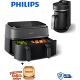 Philips %90’a Kadar Daha Az Yağ ile Sağlıklı Kızartma Çift Hazneli Büyük Hacim – 6+3 Litre Hacim 3000 Serisi Çift Hazneli Airfryer & Fritöz + Philips Türk Kahvesi Makinesi - Siyah - Gri