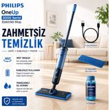 Philips %99.9 Bakteri Giderici Elektrikli Şarjlı Mop Çift Su Hazneli 360 Derece Oynar Başlıklı Ahşap ve Fayans Temizleyici - Mavi