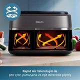 Philips 9l Aile Boyu Kapasite, 2 Hazneli Airfryer, Rapid Air Teknolojisi - Çok Yönlü Pişirme, Kolay Temizlik + Mutfak Tartısı - Siyah