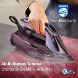 Philips Akıllı Kumaşa Göre Buhar ve Sıcaklık Azur 8000 Serisi 240G Şok Buhar 55G/DK Sürekli Buhar 3000W Kumaşa Göre Isı Ayarlayan Elite Taban Ütü - Gülkurusu