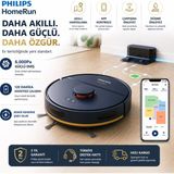 Philips Akıllı Lazer Haritalamalı 6000 Pa Çekim Sunan Islak Kuru Temizlik Yapan Uygulama Kontrollü Sessiz Çalışan Otomatik Şarjlı Robot Süpürge - Siyah
