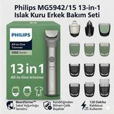 Philips All-In-One Trimmer 5000 Series, 13'ü 1 Arada Erkek Bakım Seti, Yüz Saç Vücut, Beardsense Teknolojisi, 120 Dakika Çalışma, - 13 BAŞLIK-ISLAK KURU