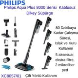 Philips Aqua Plus 8000 Serisi Kablosuz Dikey Süpürge + Aprilla Şarjlı Araç Süpürgesi Hediye - Gri