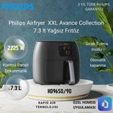 Philips Avance Collection HD9650/90 Xxl Airfryer 7.3 Lt + Airfryer Uyumlu Aksesuar Xxl Izgara Teli Fritöz - Siyah