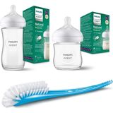 Philips Avent 120 ml ve 240 ml Doğal Tepkili Cam Biberon, Anti-Kolik Özellikli ve Biberon Fırçası ile