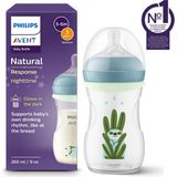 Philips Avent Natural Response Baby Bottle, 260 Ml, Medium Flow Nipple (Flow 3), Glow In The Dark, Sleep