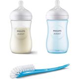 Philips Avent Natural Response Doğal Tepkili Biberon 260ML, 1+ Ay + 260ML Mavi 1+ Ay + Biberon ve Emzik Fırçası