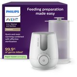 Philips AVENT Premium 2'si 1 arada Şişe Isıtıcı ve Sterilizatör - Sıcak Su Banyosu Teknolojisi, Hastane Standardı, Akıllı Sıcaklık Sensörü, Sıcak Noktaları Önler, SCF359/00