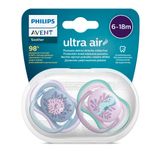 Philips Avent Ultra Air Emzik, Kız Bebekler için 6-18 Ay, 2’li Paket, Ortodontik Silikon, Geniş Hava Delikli, Mikrodalga Sterilize Edilebilir, BPA İçermez, Taşıma Kutulu, SCF085/61