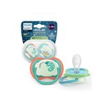 Philips Avent Ultra Air Gece Emziği, 6-18 Ay, Erkek, Karanlıkta Parlayan, OrtodontikYumuşak Silikon Uçlu, BPA İçermez, Hijyen Kutulu, 2'li, SCF376/28