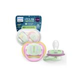 Philips Avent Ultra Air Gece Emziği, 6-18 Ay, Kız, Karanlıkta Parlayan, OrtodontikYumuşak Silikon Uçlu, BPA İçermez, Hijyen Kutulu, 2'li, SCF376/29