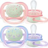 Philips Avent Ultra Air Night Karanlıkta Parlar Gece Emziği 0-6 Ay Kız Silikon Materyal Karanlıkta Parlar Özelliği - 0 - 6 Ay - Pembe