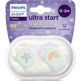 Philips Avent Ultra Start Nighttime Emzik, 0-2 Ay, Ortodontik, 2'li Set, Fosforlu, Yeşil-Mavi - Çok Renkli