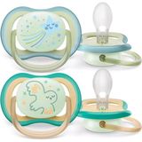 Philips Avent Yıldız Kuş 0-6 Ay Silikon 2'li Ultra Air Gece Emziği - Beyaz - 0 - 6 Ay