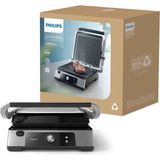 Philips Ayarlanabilir Yükseklik Kademeli 2200W Elektrikli Izgara ve Tost Makinesi 180 Derece Açılır Çıkarılabilir Yapışmaz Plakalı Akıllı Tasarım - Gri - Siyah