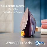 Philips Azur 7000 Serisi 250G Şok Buhar 50G/DK Sürekli Buhar 2800W Güçlü Performans Steamglide Plus Taban Ütü Geniş Su Kapasitesi Damlama Emniyeti Hızlı Isınma +Hav%yün Temizleyici - Mor