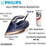 Philips Azur 8000 Serisi 3000 W Buharlı Ütü + Stanley Go Quick Flip Paslanmaz Çelik Termos Hediye - Lacivert