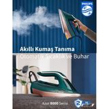 Philips Azur 8000 Serisi Kumaş Yakmayan Akıllı Teknolojili 3000W Buharlı Ütü, Steamglide Elite Taban ve 240G Güçlü Şok Buhar - Yeşil