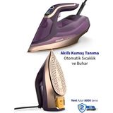 Philips Azur 8000 Serisi Profesyonel 3000W Buharlı Ütü, 80G/DK Kesintisiz Buhar, 260G Şok Buhar, Dikey Ütüleme ve Akıllı Kumaş Koruma Teknolojisi - Koyu Mor