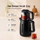 Philips Cam Demlikli Elektrikli Çay Makinesi Çaycı 1.9 Litre Geniş Hazneli Su Isıtıcı Kettle 1700 W Hızlı Kaynatma - Sağlıklı Cam Demlik ve Damlatmaz Servis - Siyah
